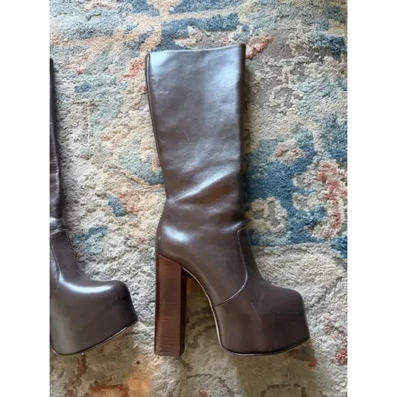 SCHUTZ Dark Brown Platform Leather Boots Size 5 - Picture 3 of 5